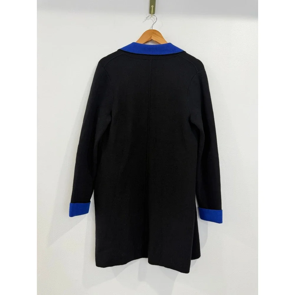 Talbots Merino Wool Open Front Longline Cardigan Black Royal Blue Medium - Picture 6 of 6